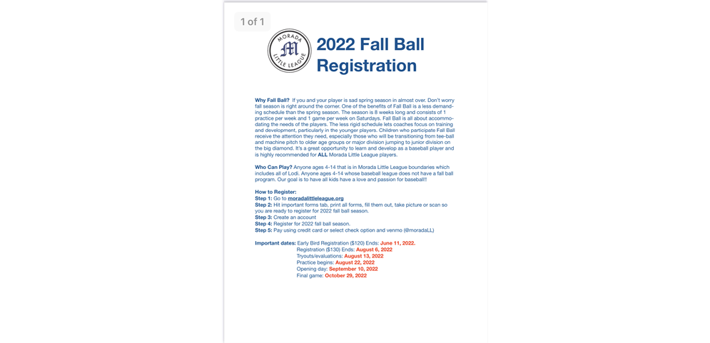 Fall Ball Registration going on now!